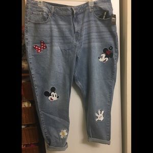 Disney embroidered Mickey and Minnie mom jeans